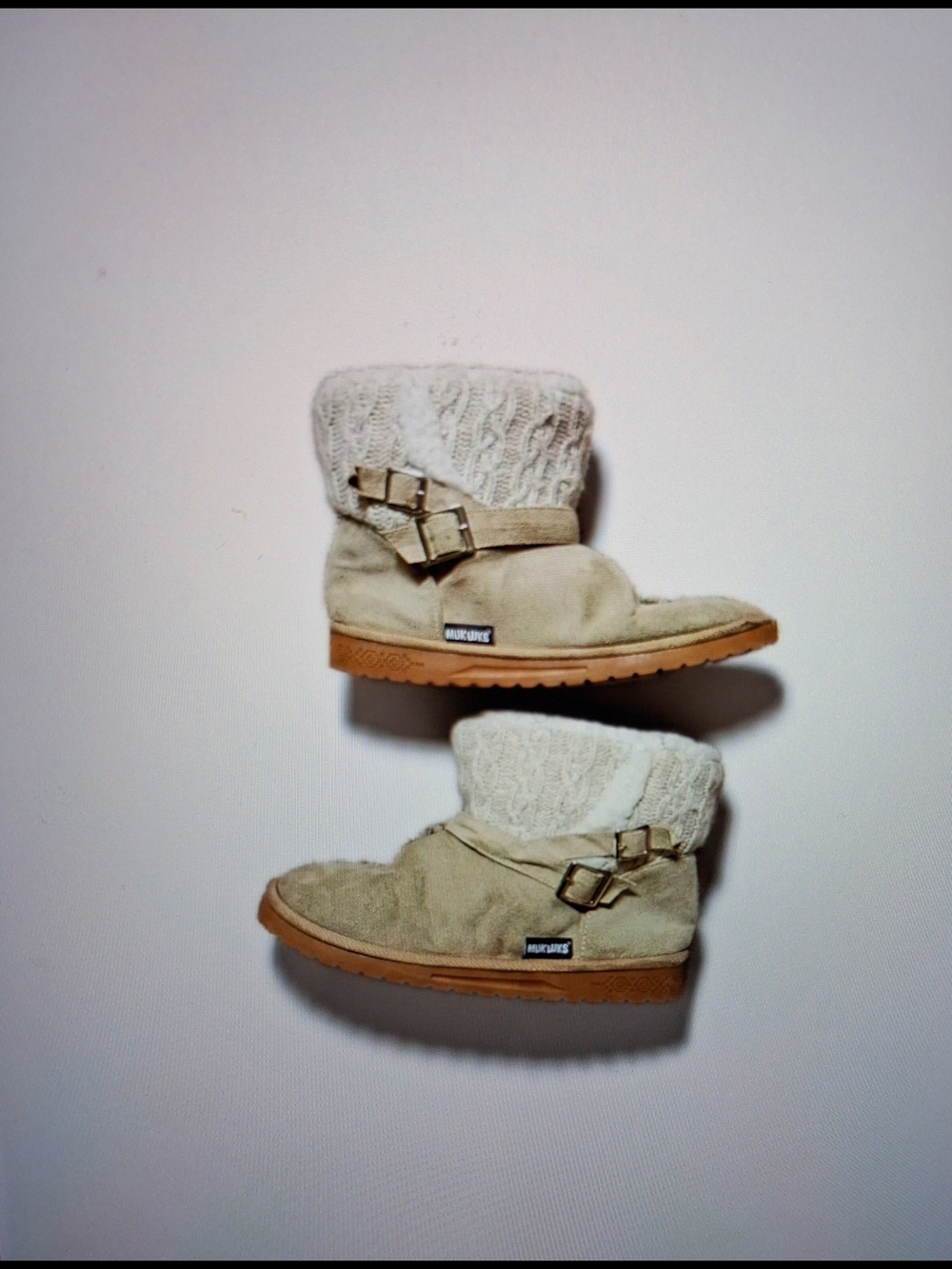 Muk Luks Knit-Cuff Suede Ankle Boots - Tan
